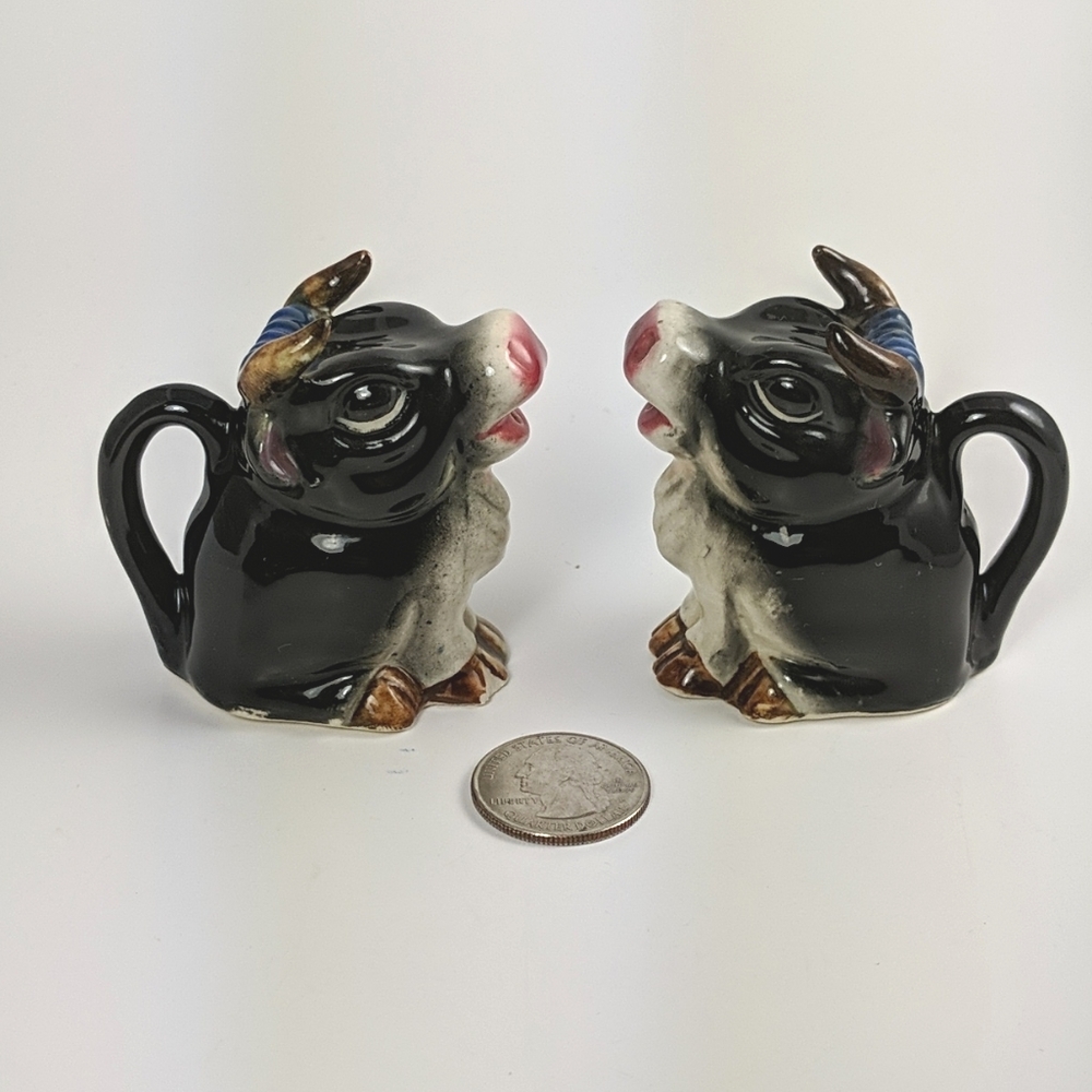 Vintage Black Bulls, Salt and Pepper Set, Japan